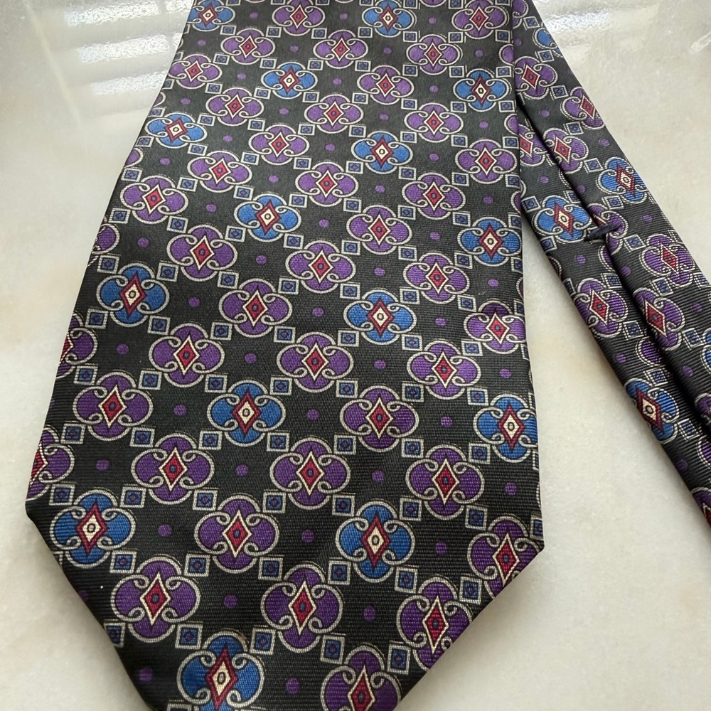 Christian Dior Geometric Silk Tie in Purple and Blue